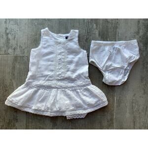 BABY GAP Baby Girls Dress & Bloomers White Sleeveless Outfit Set EUC 12-18M